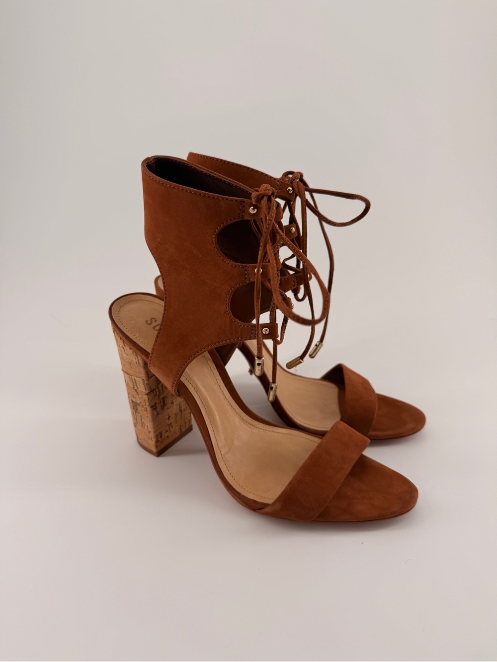 SCHUTZ Brown lace up cuff heel sandal women’s size 9